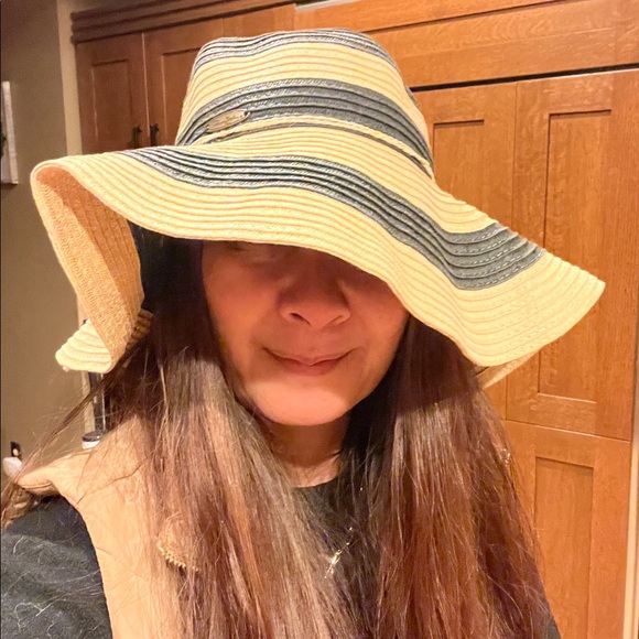 Panama Jack Striped Black and Tan Sun Hat Women’s Track Cruise Resort Coastal - Picture 2 of 5